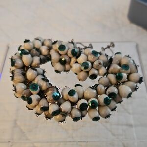 Vintage  Beaded Bracelet And Clip On Earings Seed Sequin  Rare